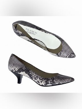 Franco Sarto | Snakeskin Print Kitten Heels With Pointed Toe in Black and Grey